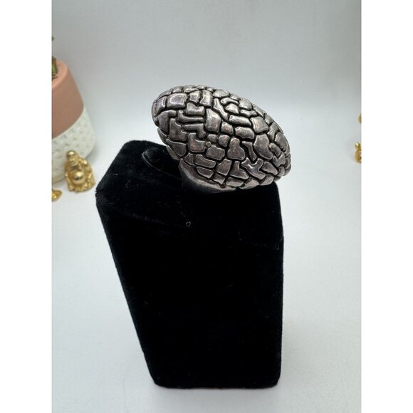 999 Fine Silver Vintage Mexico Modernist Beaded Oxidized Ring Size 7.5 - Picture 4 of 14